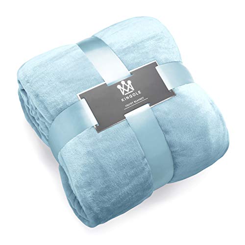 Kingole Flannel Fleece Microfiber Throw Blanket, Luxury Light Blue Twin Size Lightweight Cozy