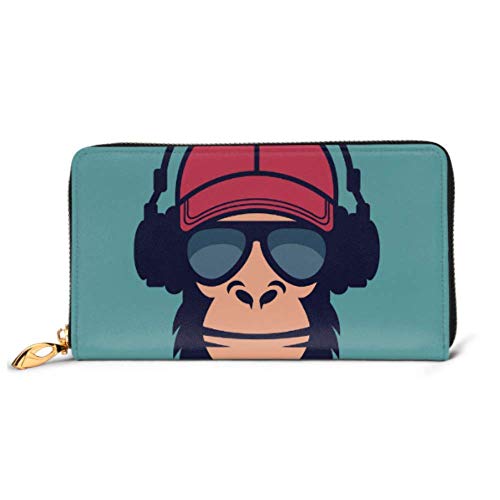 Preisvergleich Produktbild JHGFG Mode Handtasche Reißverschluss Geldbörse Coole Affen Brille Kopfhörer Telefon Kupplung Geldbörse Abendkupplung Blockieren Leder Geldbörse Multi Card Organizer