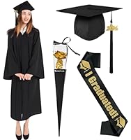 Amycute Abschluss Talar mit Hut, Schwarz Robe, Unisex Graduation Robe, Hut, Akademischer Talar, Uni Kleid, Doktorhut, Quaste 2025 für Abschlussfeier. (Style A, L)