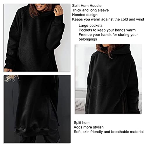 Moletom Com Bainha Dividida, Moletom Grande, Bolso de Cor Pura, Adequado para a Pele para Meninas No