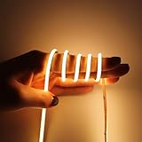 3mm COB Strip Light, DC 12V Warm White 16.4ft Flexible Cuttable Ultra-Thin LED Tape CRI90 Uniform Dotless 400LEDs/M LED Light for Christmas Bedroom Home Kitchen Cabinet Decor (NO Power Supply)