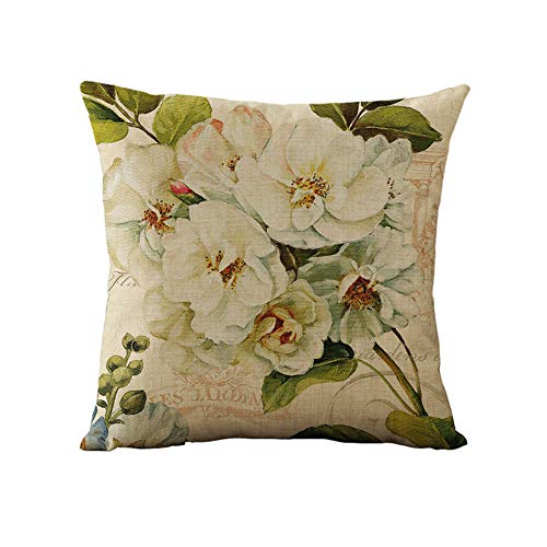 Womhope Set Of 4 Vintage Spring Flower Decorative Throw Pillow Covers Pillow Cases Cushion Cases Burlap Toss Throw Pillow Covers 18 X 18 Inch For Living Room,Couch And Bed (Beige Flower) #TOP2