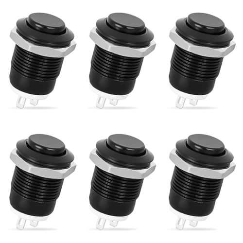 Image of Nilight 12mm Momentary Push Button Switch 6PCS | 12V Waterproof Black Metal Small Round Power Push Button Switches 2 Pin for Car Automotive Truck Boat Marine Off-Road Vehicle