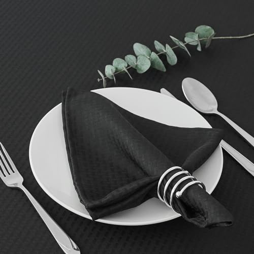 Image of maxmill Cloth Napkins 20 x 20 Inch Weaved Texture Pattern Soft Comfortable and Luxury Serviette for Restaurant Family Dinners Weddings Parties and Banquets Set of 4 Pieces, Black