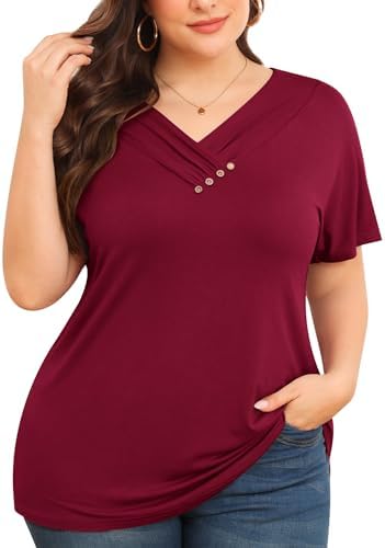 TIANZHU Womens Plus Size Tops V Neck Tunic Shirt for Women Blouses & Button-down Shirts Business Casual Tops