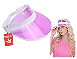 Retro Beach Colored Plastic Clear Sun Visor Hat, Pink, One Size