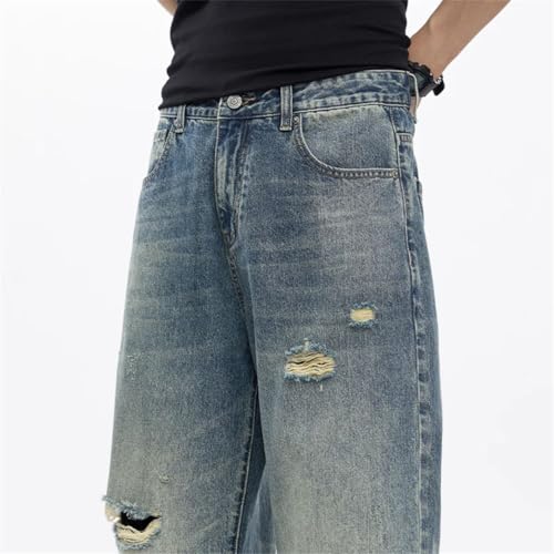Men Baggy Loose Straight Hip Hop Distressed Ripped Male Denim Pants Hollow Out Vintage Wide Leg Jeans2