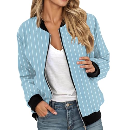 Genérico Chaquetas Para Mujer Chaqueta deportiva informal de manga larga con capucha y cremallera ligera para mujer corte holgado actividades al libre uso diario diseño bloques color (Sky Blue, L)