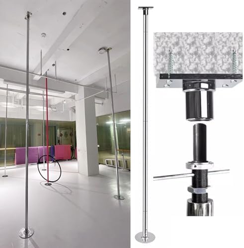 Commercial Ceiling Mount Dance Pole - Adjustable 7ft to 12ft, Permanent Fitness Stripper Pole for Gym, Pub, Club & Yoga Room - Static & Dynamic Use (Height 2.23-3.24m)