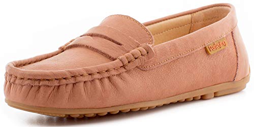 Parfeying Women's Leather Slip on Moccasin Memory Foam Padded Arch Support Driving Loafer Flat Shoes,L20103 Brown,9 US