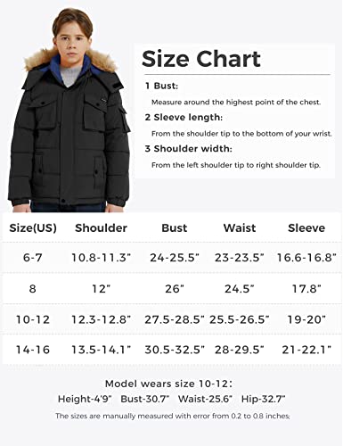 Wantdo Big Kids Boys Thicken Winter Coat Quilt Waterproof Puffer Ski Jacket With Fur Hood Black 10-12 #TOP6