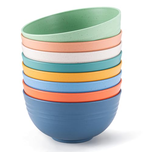 Dyserbuy Plastic Bowls, Unbreakable Cereal Bowls Set of 8, Lightweight Breakfast Bowl, Dishwasher & Microwave Safe, Reusable Bowl for Rice Noodle Soup Snack Salad Fruit