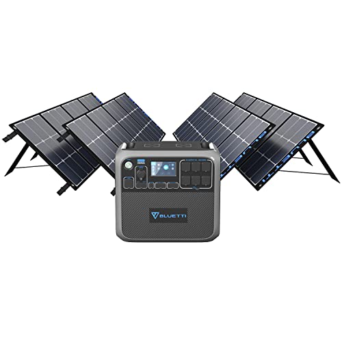 BLUETTI AC200P Portable Power Station with Solar Panel Included 2000W 2000Wh Solar Generator with 4pcs SP120 120W Foldable Solar Panel, 6 120V AC Outlet Lithium Battery Backup for Home Use Outdoor Camping