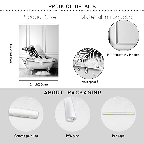 6 Pcs Funny Bathroom Decor Wall Art Canvas Wall Art Print Painting Cute Black And White Bathroom Decor Animal Giraffe Penguin Elephant Gorilla Zebra Bathroom Pictures For Kids Bathroom Wall Decor (6Pcs 12X18In Unframe) #TOP1