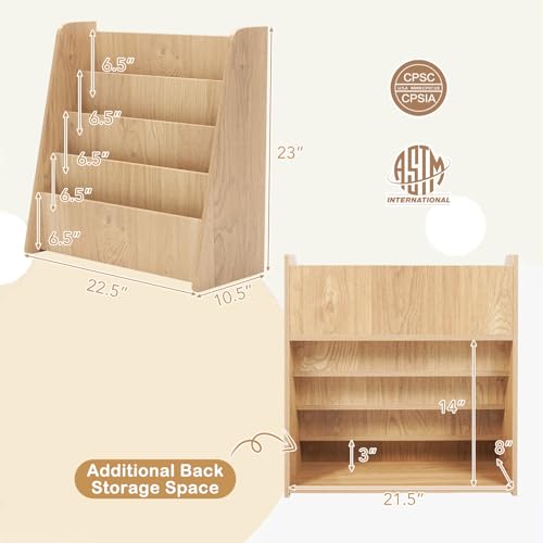 Image of HONEY JOY Kids Bookshelf, 4-Tier Wooden Toddler Bookcase, Children Book Rack & Magazine Display Shelf, Toy Storage Organizer, Book Shelf for Kids Rooms, Playroom, Nursery, Classroom (Natural)