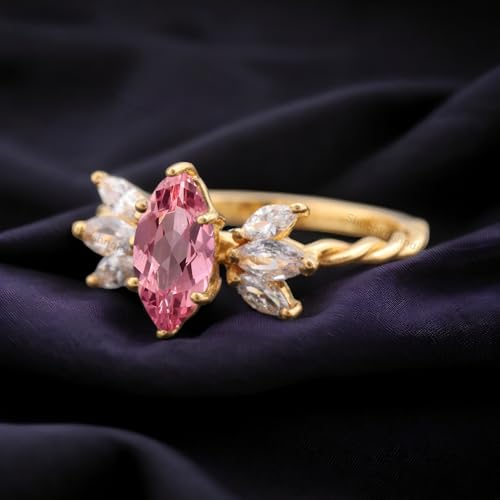 Generic Marquise Cut Pink Sapphire Ring Art Deco Personalized Wedding Jewelry Yellow Gold Plated Bridal Ring Marquise Cut CZ Diamond Cluster Ring Gift for Her BY SHUBHKRISHNAJEWELS4