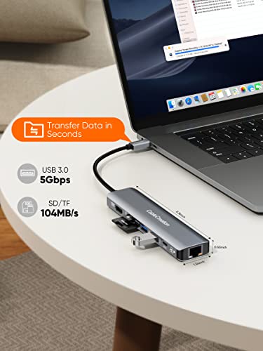 Image of CableCreation 7-in-1 USB C Hub Multiport Adapter, USB Type C to 4K@60Hz HDMI, 1000M Ethernet, 2 USB 3.0 Ports, 100W PD and SD /TF Cards Reader Adapter for Laptop MacBook Pro /Air,iPhone 15 Pro Max