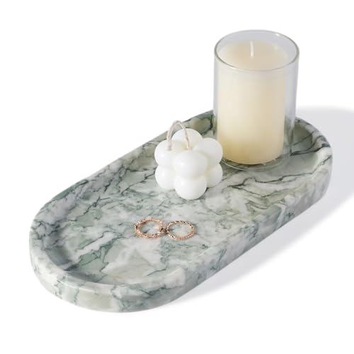 Image of Koville Marble Bathroom Tray for Countertop, Vanity Tray Stone Trays for Decor, Natural Marble Decorative Tray for Dresser Organizer, Storage Trays for Perfume, Jewelry, Cosmetics(Retro Light Green)