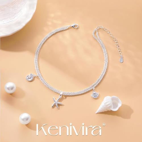 Image of Kenivira Sterling Silver Ankle Bracelets for Women,Gold Dainty Layered Waterproof Anklet for Women, Anklet Set Stackable Beach Gift Adjustable Size