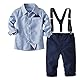 FAIRYRAIN 2-Teiliges Kleinkind Jungen Babyanzug Gentleman Kinder Langarm Hemd + Hose mit Träger Anzug Kleidung Set, Blau, EU:86/92