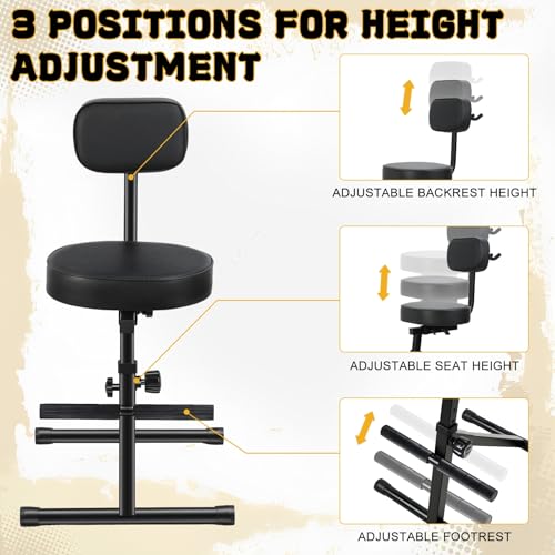 Image of Guitar Stool with Backrest, Foldable Musician Chair with Integrated Footrest&Guitar Hook, Heavy-Duty Steel Frame, Padded Leather Seat for Home /Studio /Gigs, Fits Acoustic /Electric /Bass Guitar