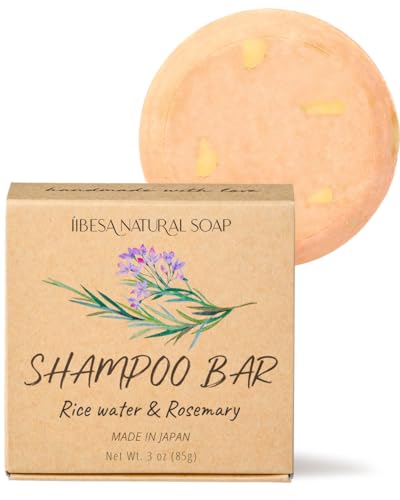 IIBESA Rice Water Shampoo Bar - Hair Growth & Strengthening Deep Moisturizing - made in Japan Organic Ingredients - Solid Shampoo Bars For All Hair Types - Essential Oils - Rosemary