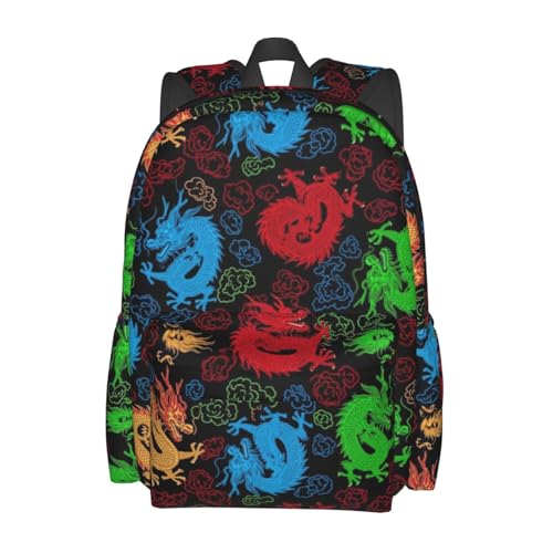 Unisex Lightweight Casual Backpack for Travel, Men Women Large Capacity Bookbag Daypack Rucksack Compatible with Cool Chinese Dragons Bookbag Backpack for Picnic Hiking2