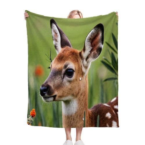 Fotmung Kuscheldecke Flauschig 180 x 200 Tier REH, Mikrofaser Plüsch Decke Tagesdecke Für Kinder Erwachsene, 3D Sofadecke Couchdecke Wohndecke Flanell TV Decken für Bett Sofa R169