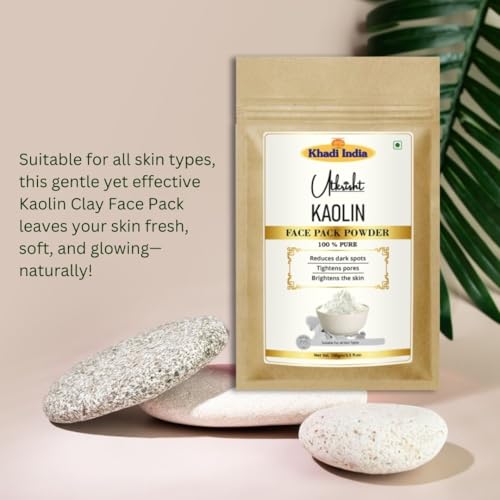 Image of Utkrisht Khadi Kaolin Face Pack Powder 100g | For Dullness, Dark Sports & Breakouts | Tightens Pores & Skin Brightening | Natural & Ayurvedic | Removes Impurities | Face Pack for Men & Women