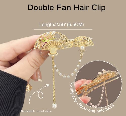 2 Piezas pinzas pequeñas para cabello con adorno de abanico miniatura 3