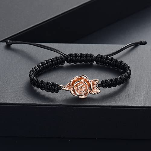 Image of Imrsanl Rose Flower Urn Bracelet for Ashes Cremation Memorial Jewelry of Loved Ones Adjustable Braided Rope Ashes Bracelet Funeral Keepsake for Women