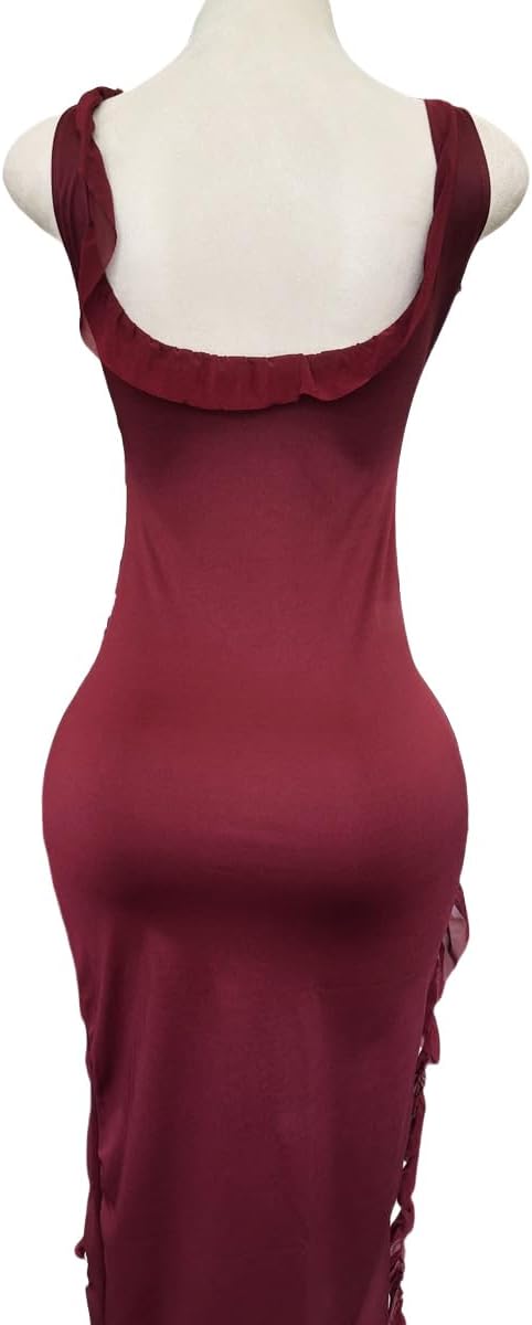 Women Sleeveless Dresses with Rhinestone Sewing Crystal Beads Decoration Party Club Prom Elastic Force Long Dress - Image 4