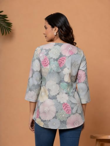 Image of Women's Floral Printed Cotton Kurti Summer Cotton Tunic Top for Girls