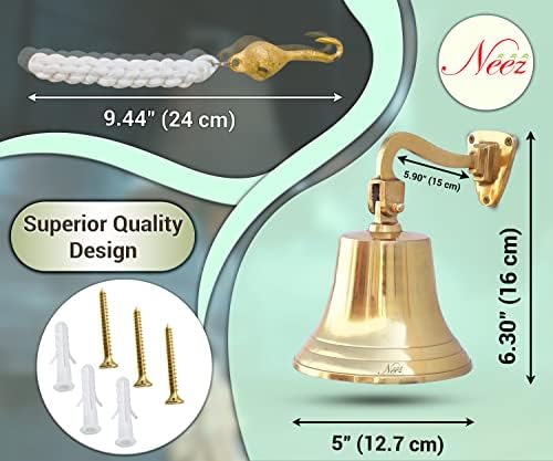 Neez Ship bell, Traditional last orders bell, Wall mounted hanging bell, Antique ships bell, Solid brass home bar bell pub, Last order bell & Pub bell