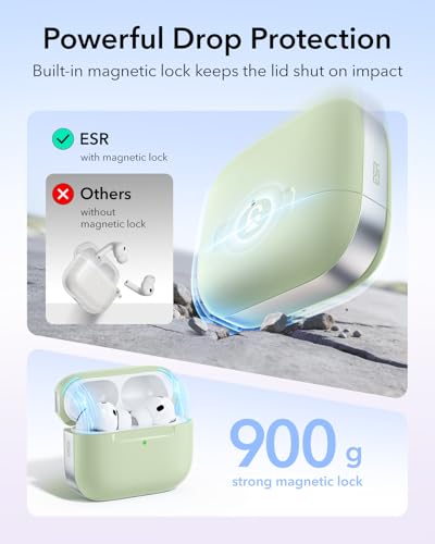 Image of ESR for AirPods Pro 3 Case (USB-C), Compatible with MagSafe, Magnetic Lid Lock, Full Drop Protection Cover with Lanyard, Pulse Series, Light Green