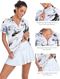 Flikity Womens 1/4 Zip Polo Shirts Quick Dry Golf Top Moisture Wicking Athletic Sport Gym Yoga Tennis Running T-Shirts S-2XL