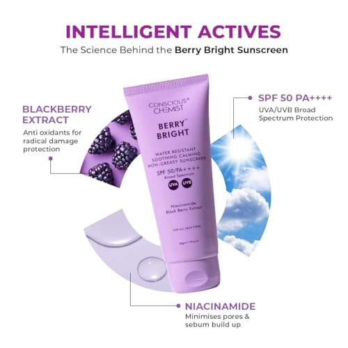 Image of Conscious Chemist Sunscreen & Azelaic Acid Cream Combo | SPF 50 PA++++ In-Vivo Tested | Sunscreen with Niacinamide & Blackberry | 10% Azelaic Acid Face Cream for Acne-Prone Skin, Redness Relief | All Skin Types - Berry Bright & Azicalm