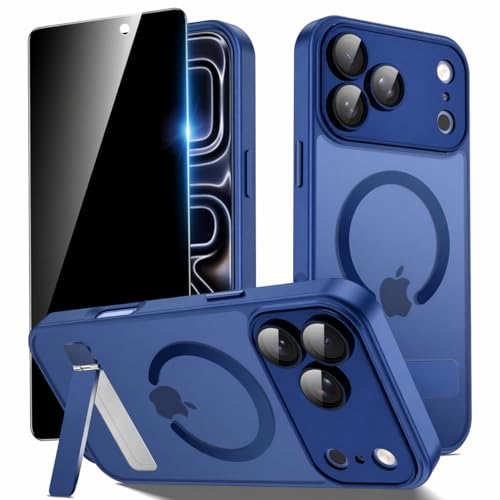 DGIVLAZ Magnetic for iPhone 17 Pro Max Case with Stand and Screen Protector & Camera Protector,Case for iPhone 17 Pro Max Compatible with MagSafe,Matte Translucent Shockproof Slimi Phone Case -Blue