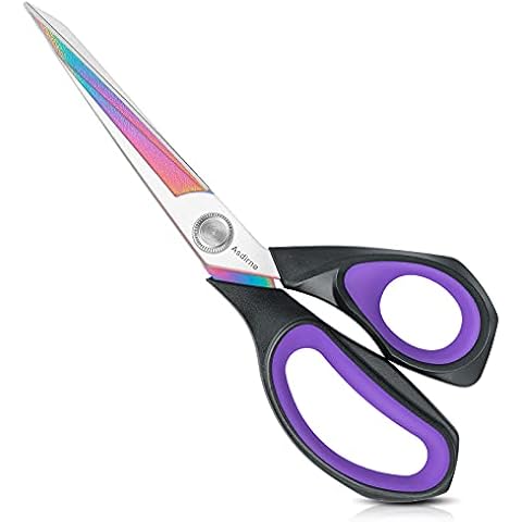 Asdirne Fabric Scissors, Dressmaking Scissors with Heavy Duty Multi-Purpose Titanium Coated Blades and Comfortable Soft Grip Handles, 25CM, Black/Purple Cover