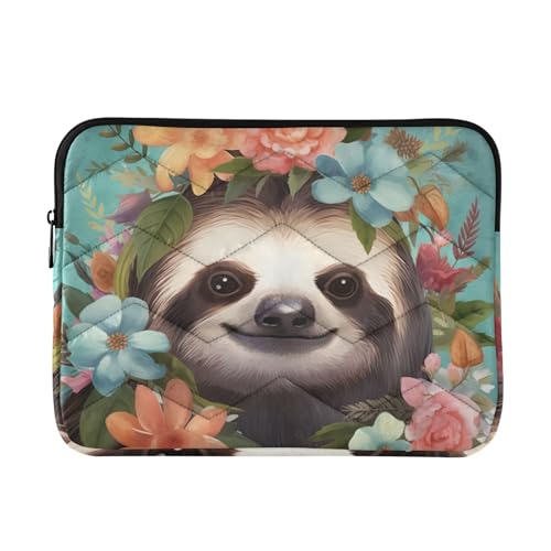 Funda para laptop con diseño de perezoso y flores 13-14 pulgadas