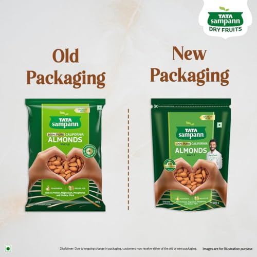 Image of Tata Sampann Pure California Almonds /Badam Whole, 200g, Real Nuts, High in Fiber, Badam Giri, Rich in Protein, Magnesium, Phosphorus and Dietary Fibre, Nuts & Dry Fruits, Value Pack