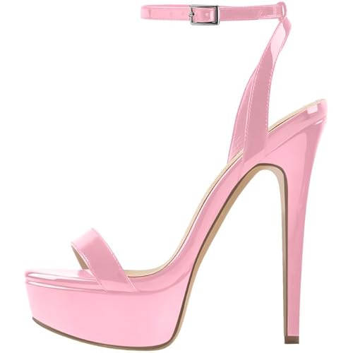 Platform Stiletto High Heels for Women, Round Open Toe Ankle Strap Sexy Heeled Sandals for Wedding Party Dress