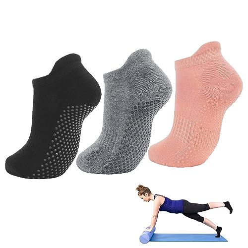 Image of Zando Non Slip Barre Socks for Women Anti Slip Hospital Socks With Grips For Women Yoga Socks Gripper Socks Yoga Accessories Pilates Socks Compression Ankle Socks Running 3/Black Grey Pink One Size