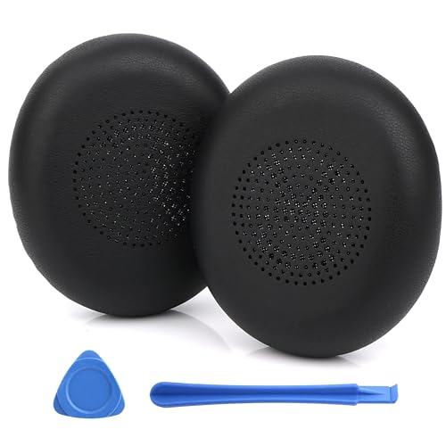 Reposapiés de almohadillas para auriculares Jabra Elite 45H y Evolve 2 65, cubiertas de almohadillas de repuesto con espuma viscoelástica y cuero de proteína para aislamiento de ruido de alta densidad (Negro) miniatura 1