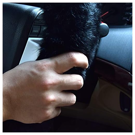 3 Pcs Steering Wheel Cover Warm Car Accessories 15 inch Soft Black Faux Wool Non-Slip Universal Steering Wheel Brake Lever Bushing, Elastic Long Microfiber Plush Steering Wheel Cover