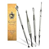 Blackhead Remover Extractor Pimple Popper Tools - Comedone Acne Zit Cleaner Kit for Nose Facial Pore Press Tool for Face Blemish Whitehead Popping Extractors, Stainless Steel 4 Pc Set by Krisp Beauty