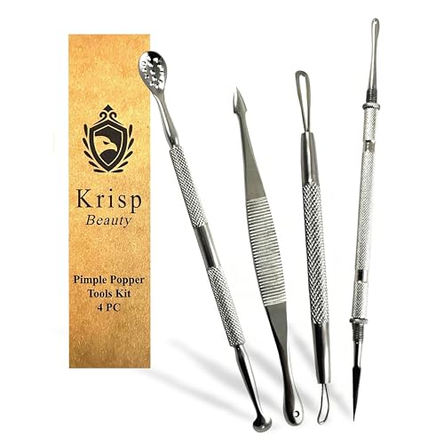 Outils points noirs Krisp Beauty : kit de 4 tire-comédons en acier inoxydable pour peau nette