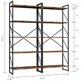 Shintenchi 5 Tiers Bookshelf, Classically Tall Bookcase Shelf, Industrial Book Rack, Modern Book Holder in Bedroom/Living Room/Home/Office, Storage Rack Shelves for Books/Movies-Rustic Brown