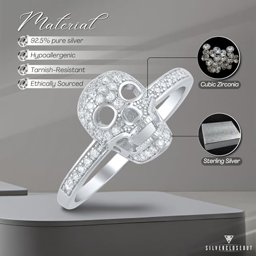 Sterling Silver Pave Cz Skull Ring (Size 4-9)2