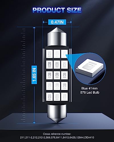 Image of Marsauto 578 Led Bulb Map Light Dome Bulb Blue 211-2 212-2 Led Festoon Bulb 41mm 42mm 569 6411 6451 Car Light 1.59inch (Pack of 4)